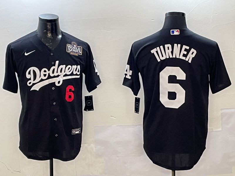 Men Los Angeles Dodgers #6 Turner Black Game 2025 Nike MLB Jersey style 1